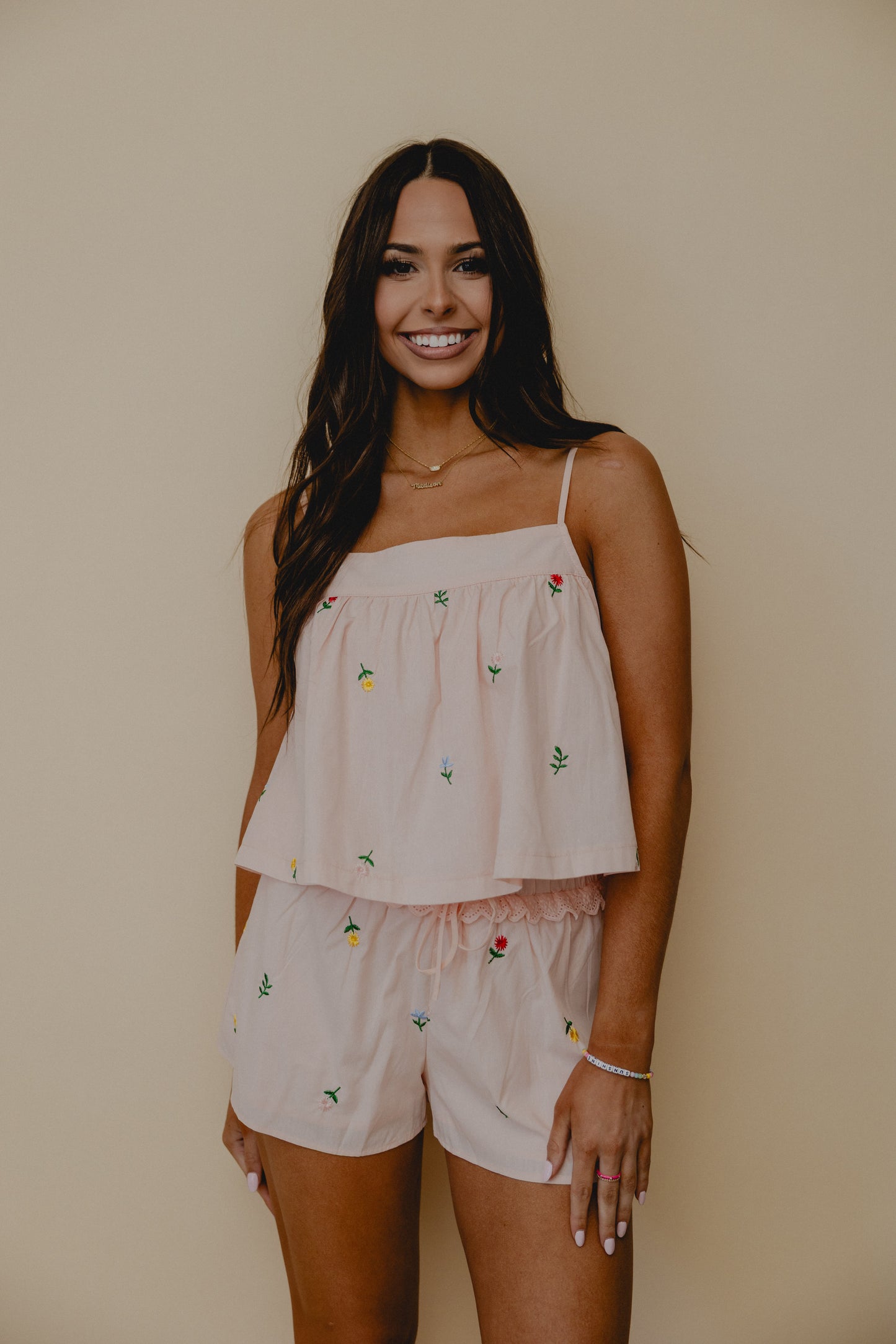 Welcome To Paradise Embroidered Shorts Blush