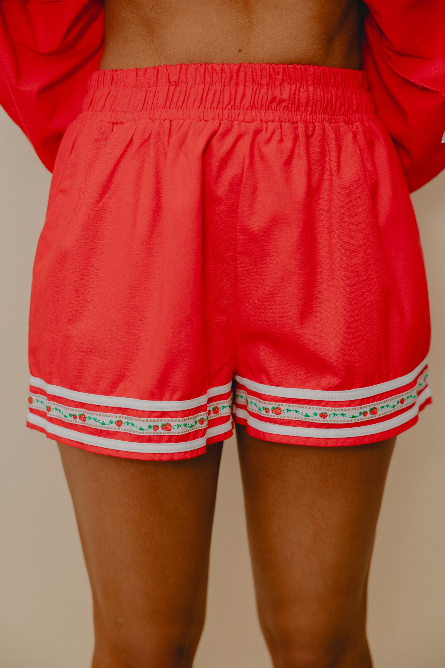 Own It Berry Embroidered Shorts Red