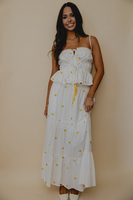 Pucker Up Embroidered Maxi Skirt Lemon