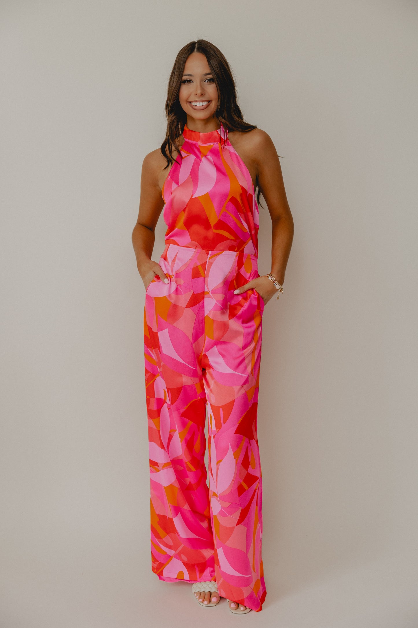 Full Of Surprises Halter Jumpsuit Fuchsia