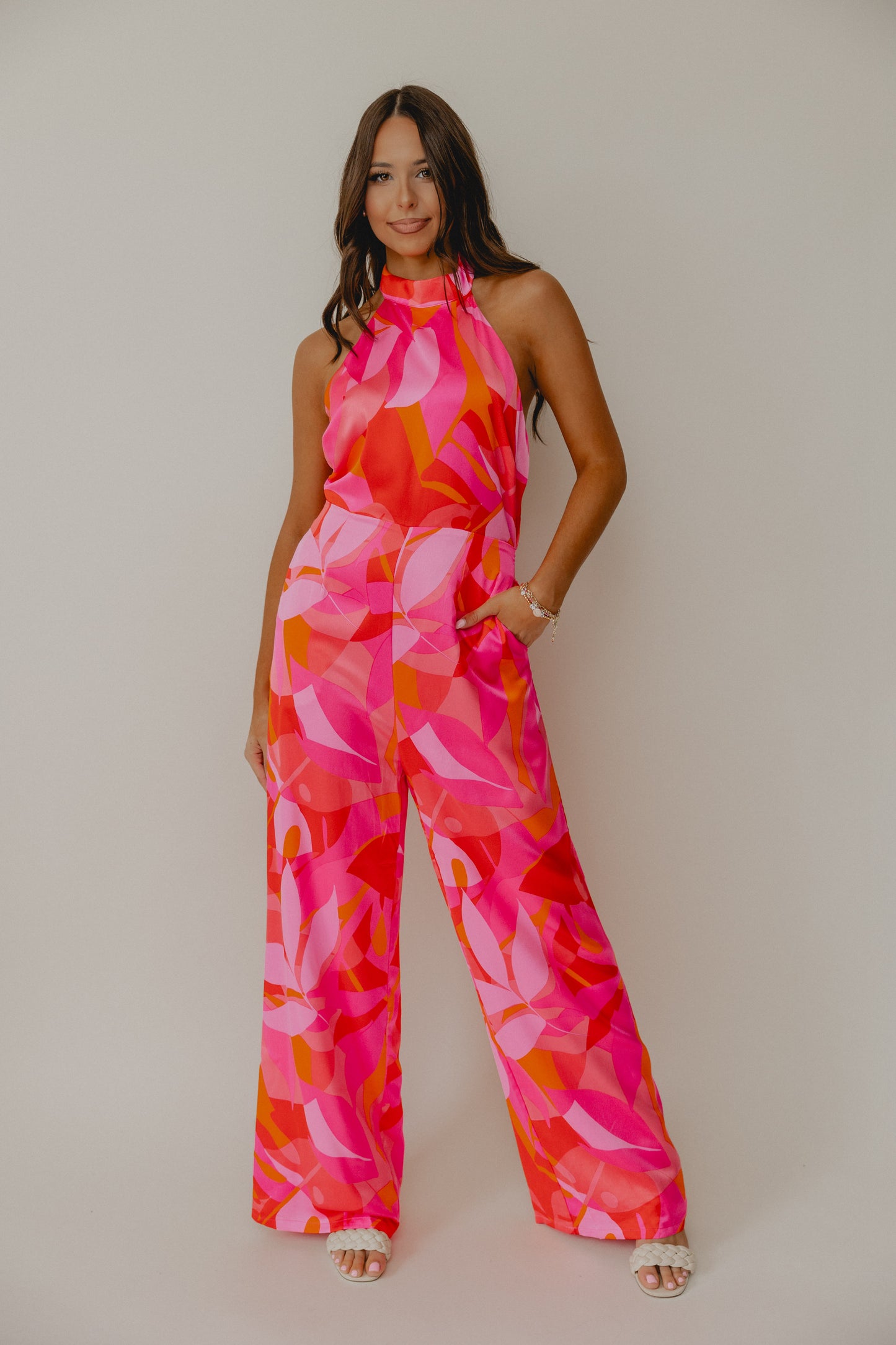 Full Of Surprises Halter Jumpsuit Fuchsia