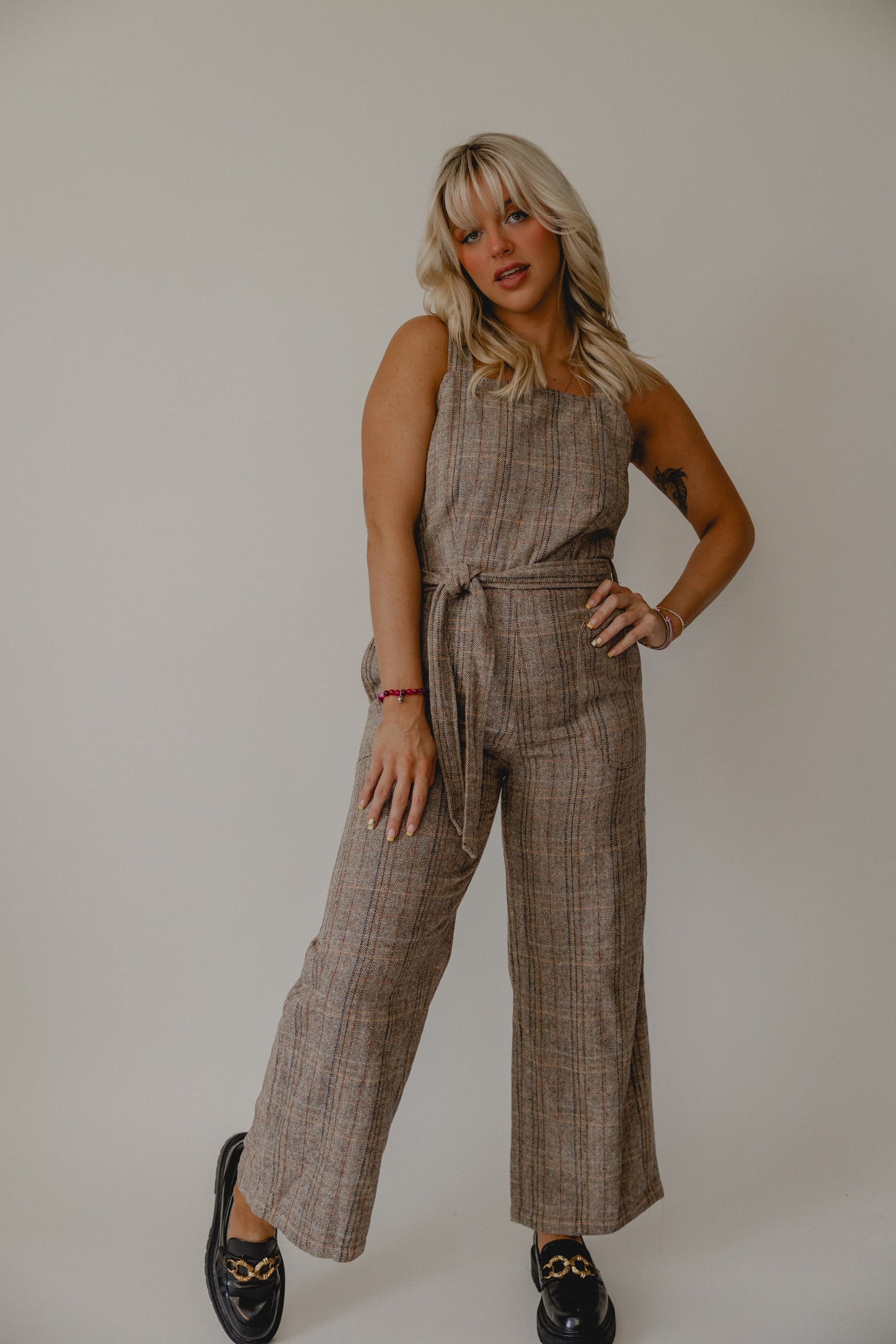 Sundown Chill Plaid Overalls Brown