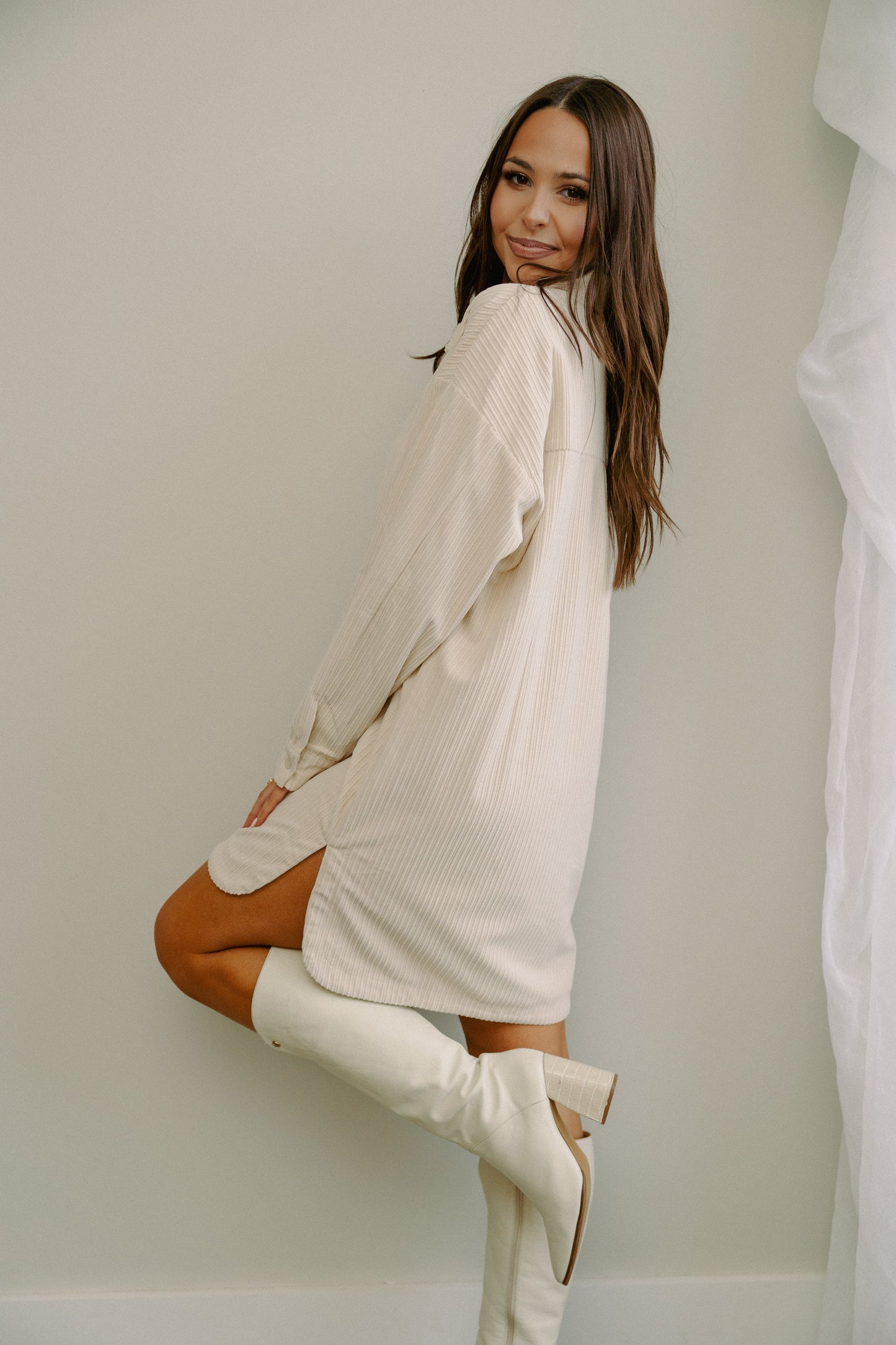 West Side Cord Shirt Dress Ivory