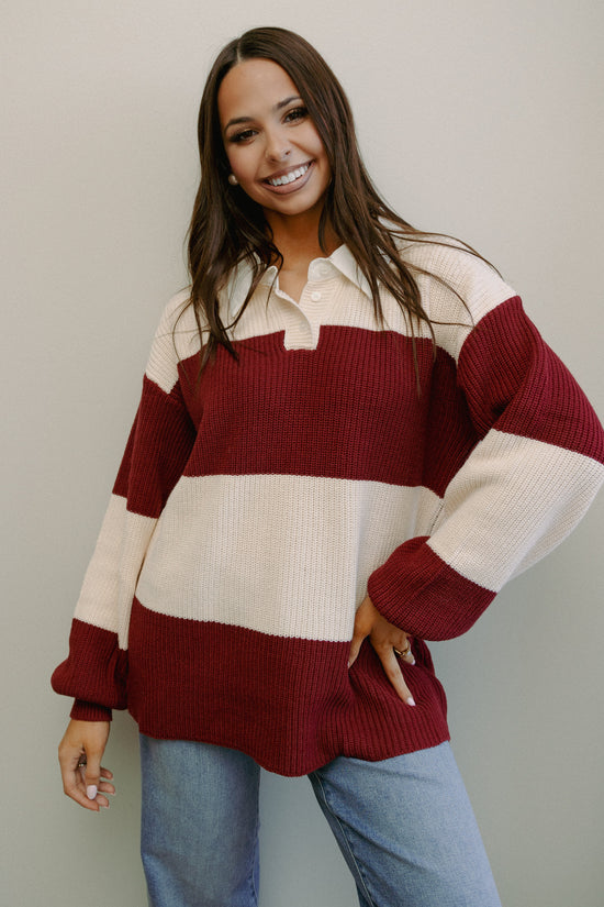 Payback Striped Polo Sweater Burgundy