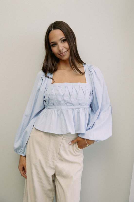 In Good Spirits Cold Shoulder Blouse Baby Blue