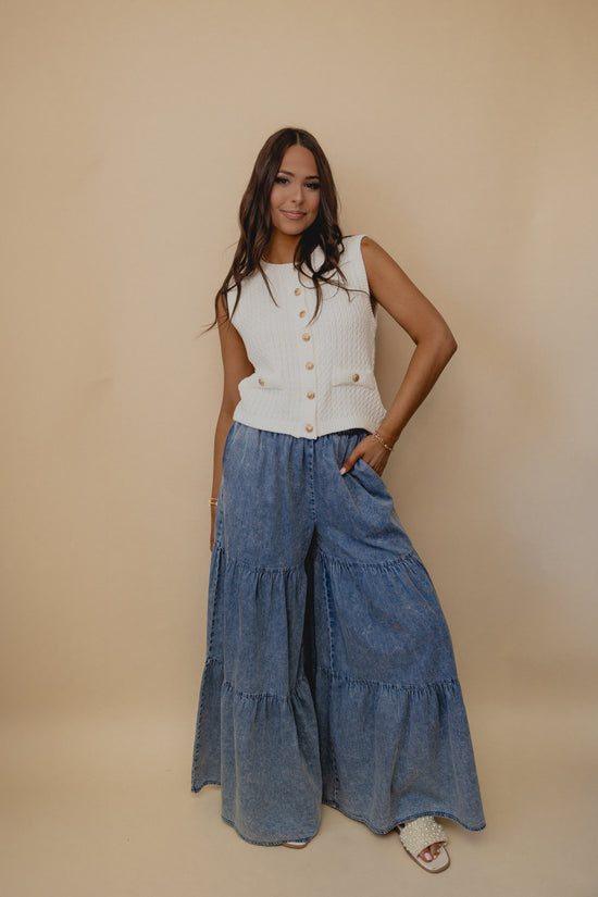 Exclusive Pick Ruffle Wide Leg Pants Denim