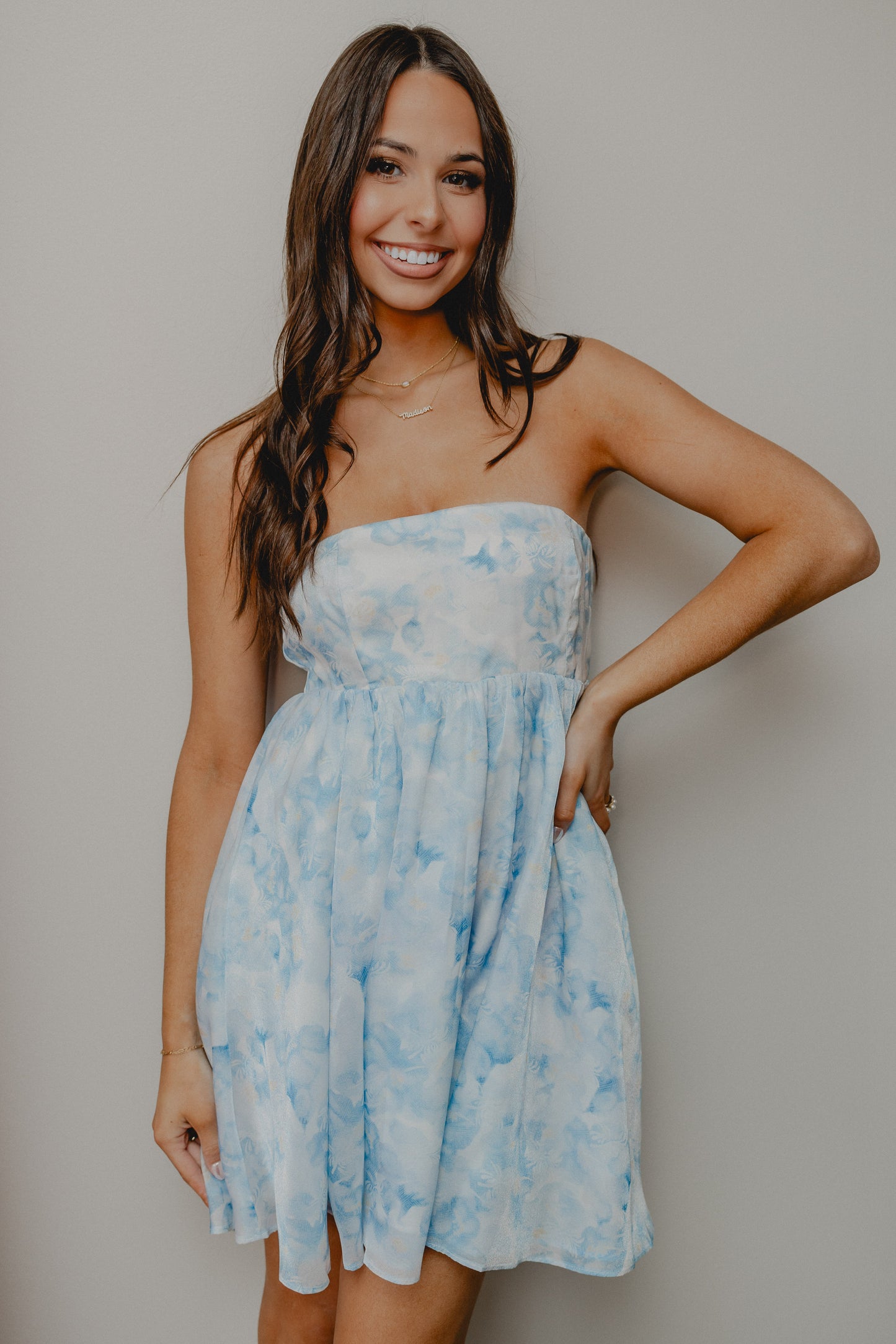 Flowery Passion Strapless Dress Blue