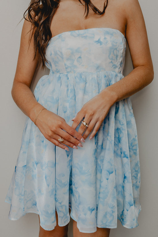 Flowery Passion Strapless Dress Blue