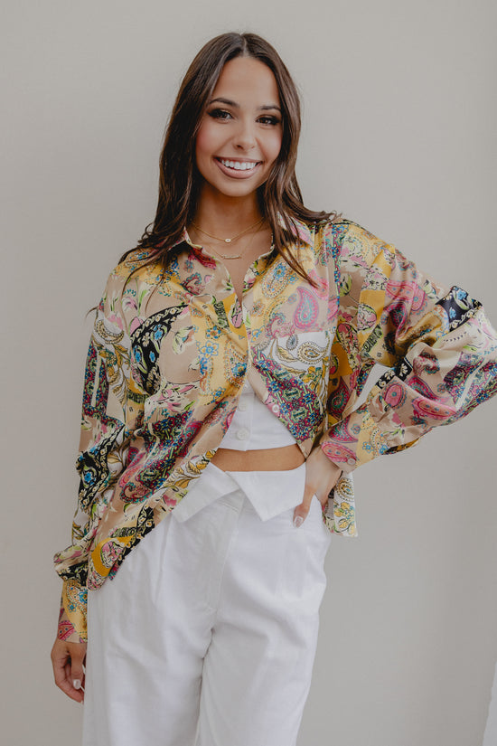 Obscure Bandana Print Blouse Sage Yellow