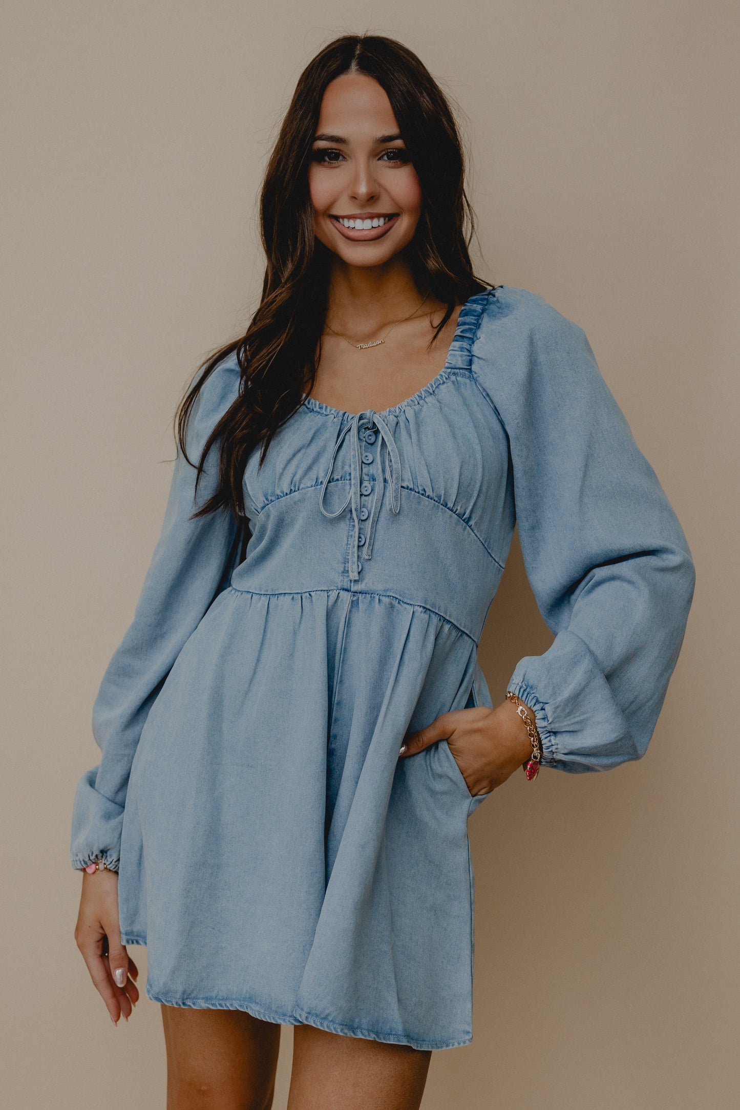 Retro Tunes Babydoll Romper Chambray