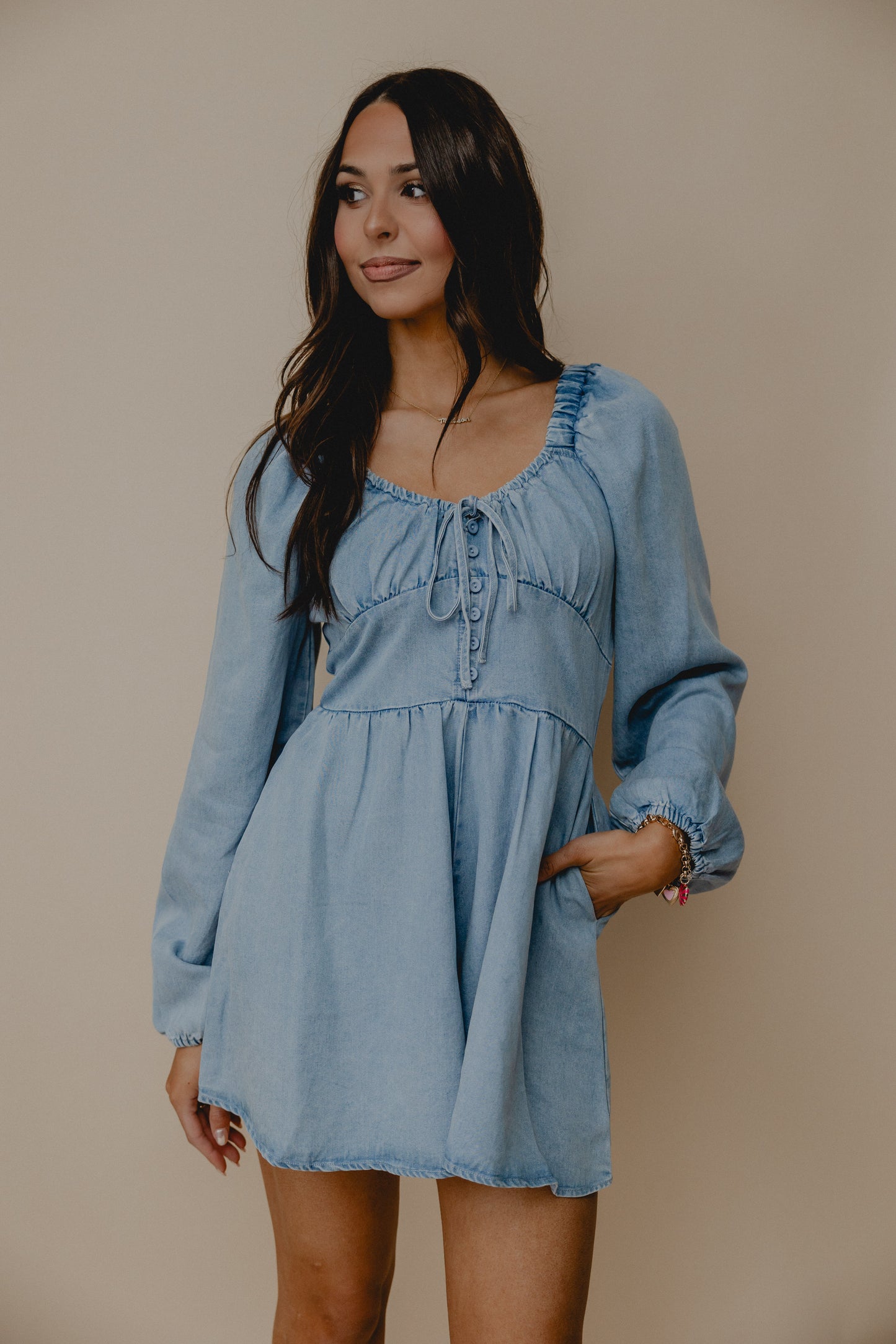 Retro Tunes Babydoll Romper Chambray