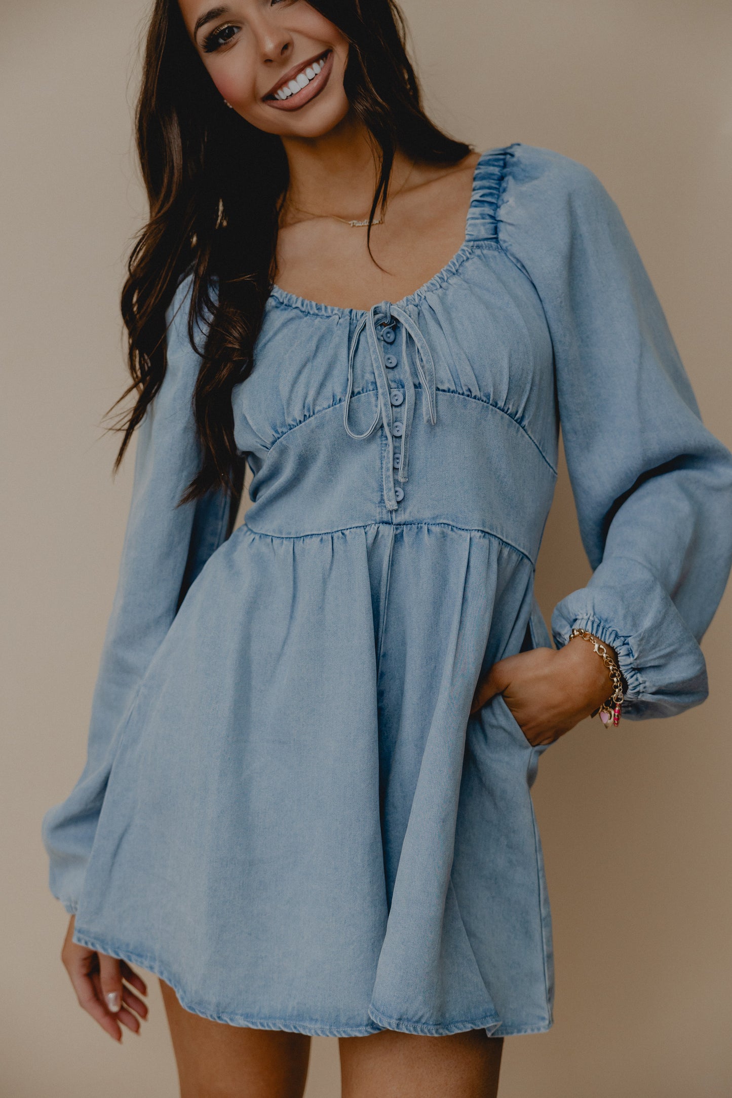 Retro Tunes Babydoll Romper Chambray