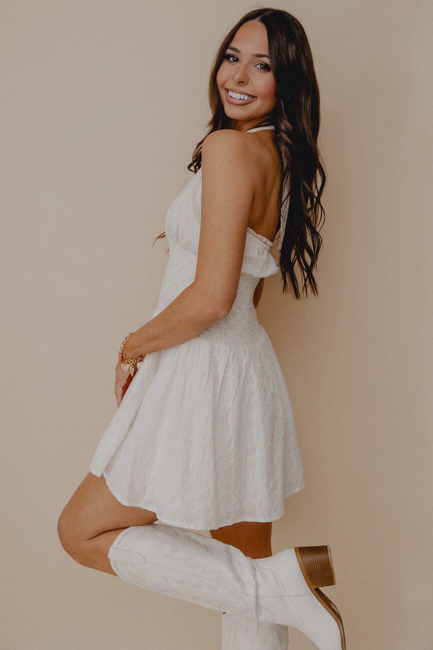 Pick Me Up Halter Dress Off White