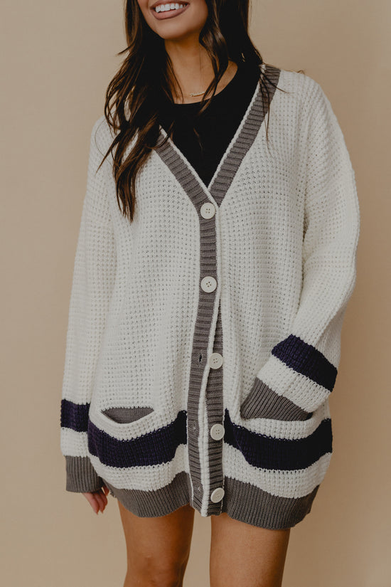 Places Colorblock Stripe Cardigan Cream