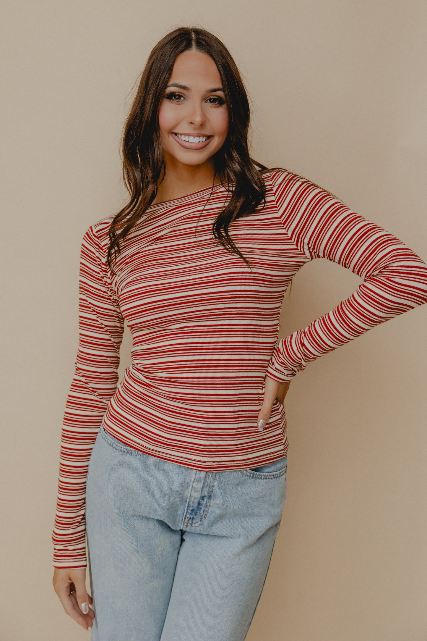 Between The Lines Stripe Top Maroon