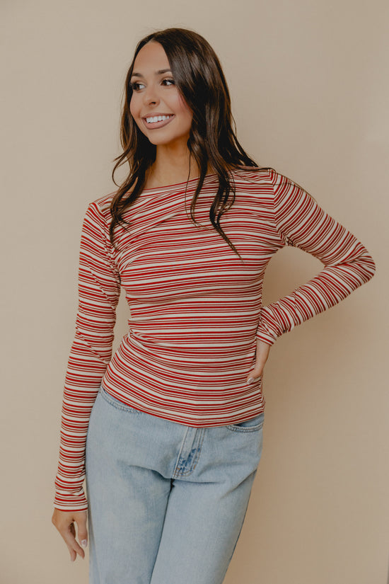 Between The Lines Stripe Top Maroon