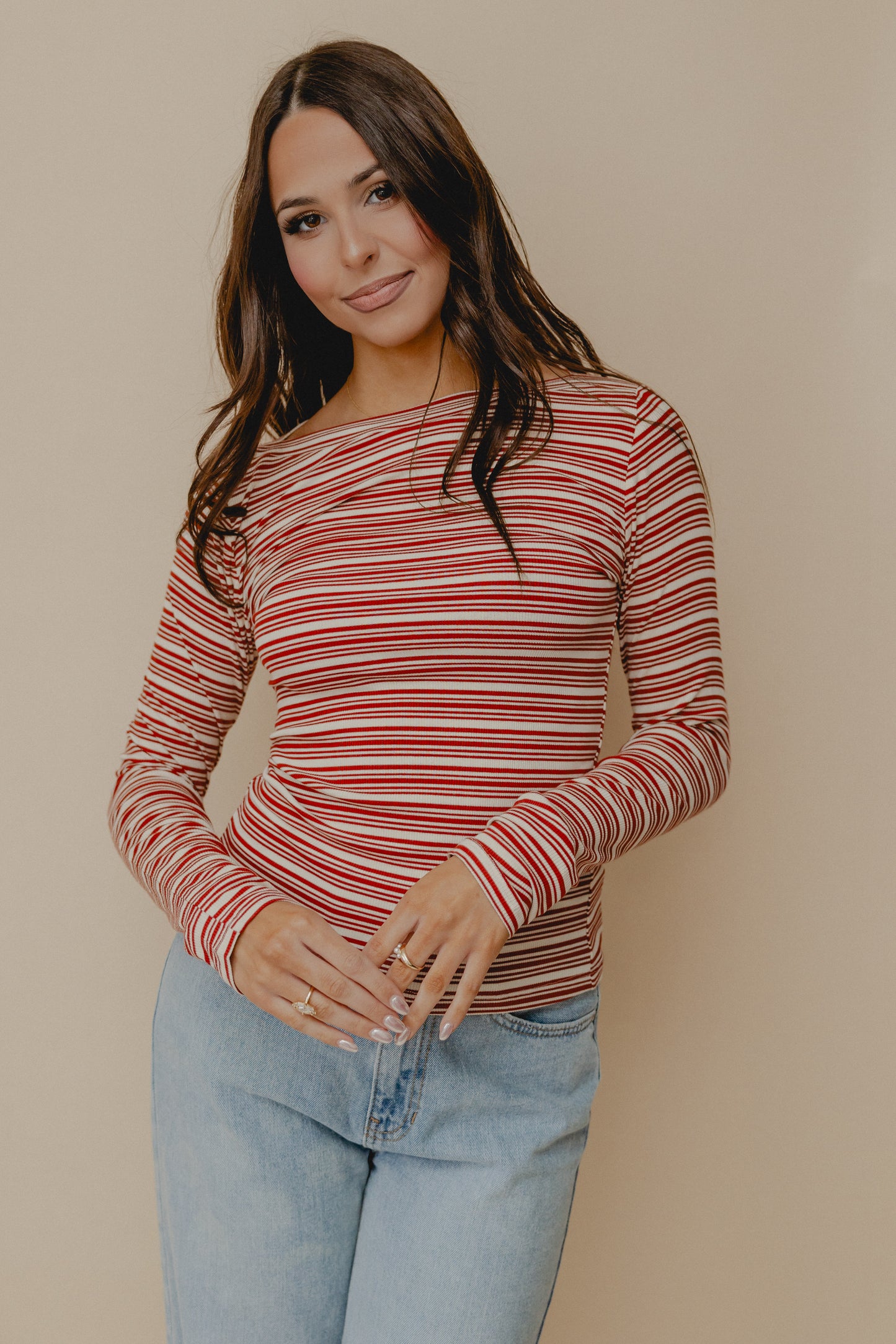 Between The Lines Stripe Top Maroon