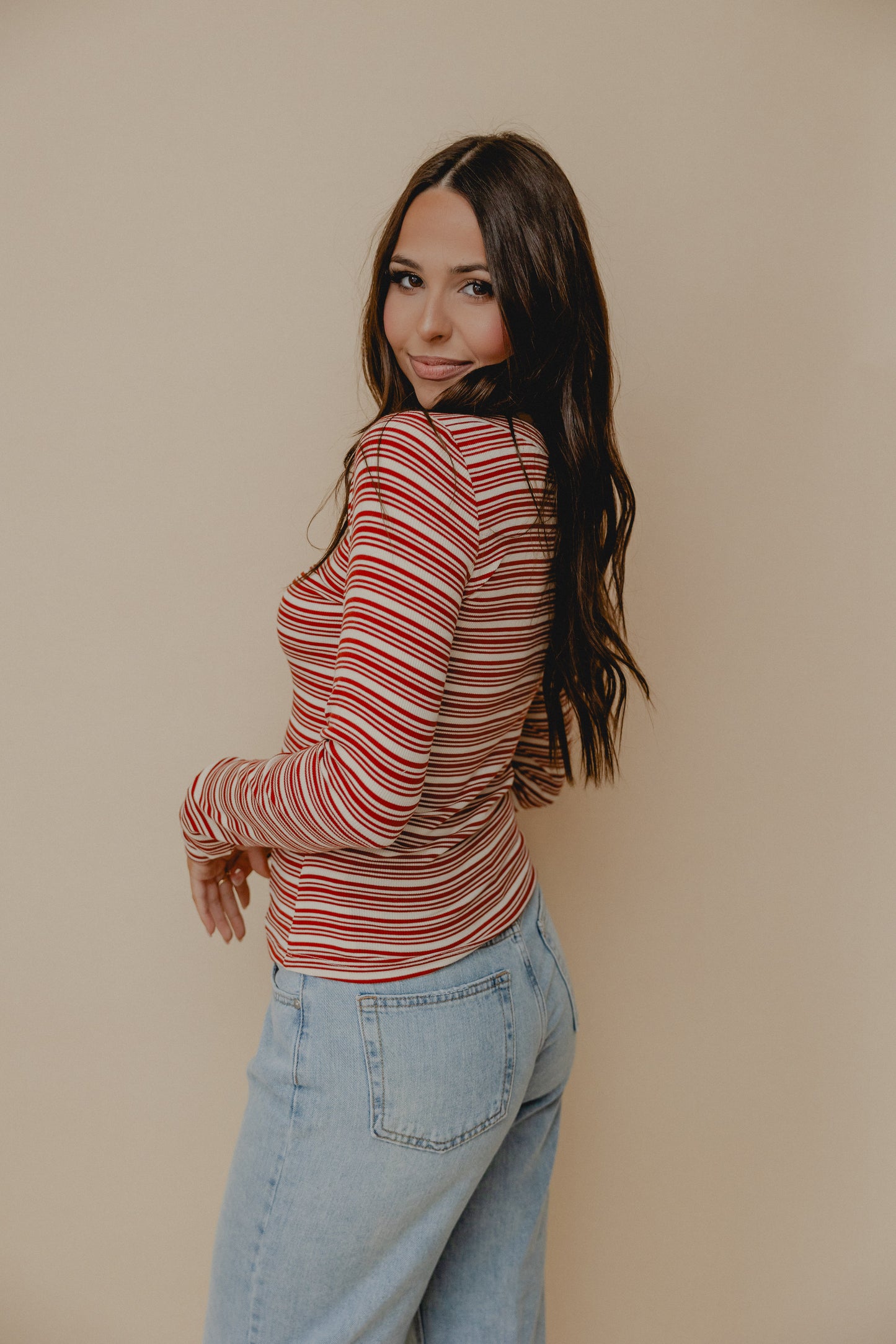 Between The Lines Stripe Top Maroon