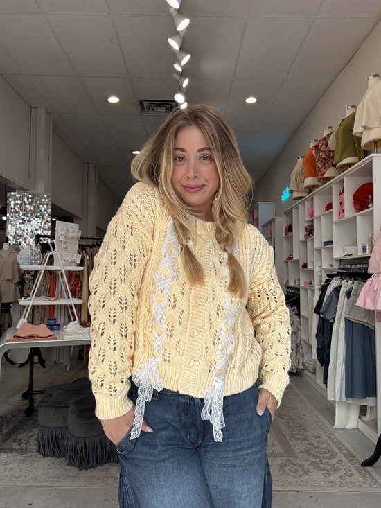 At Twilight Lace Trim Sweater Yellow