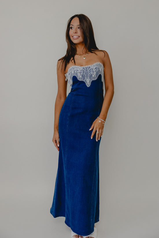 Decide Later Lace Denim Maxi Blue