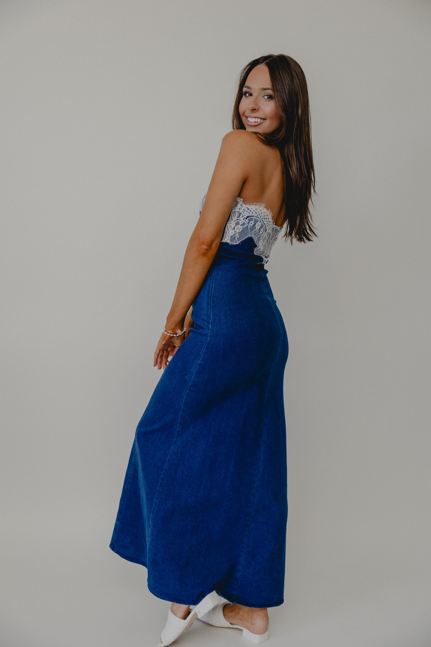 Decide Later Lace Denim Maxi Blue