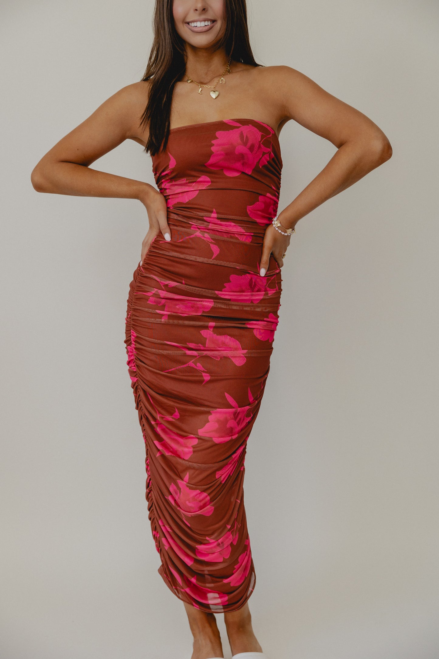 Your Favorite View Ruche Dress Copper/Pink