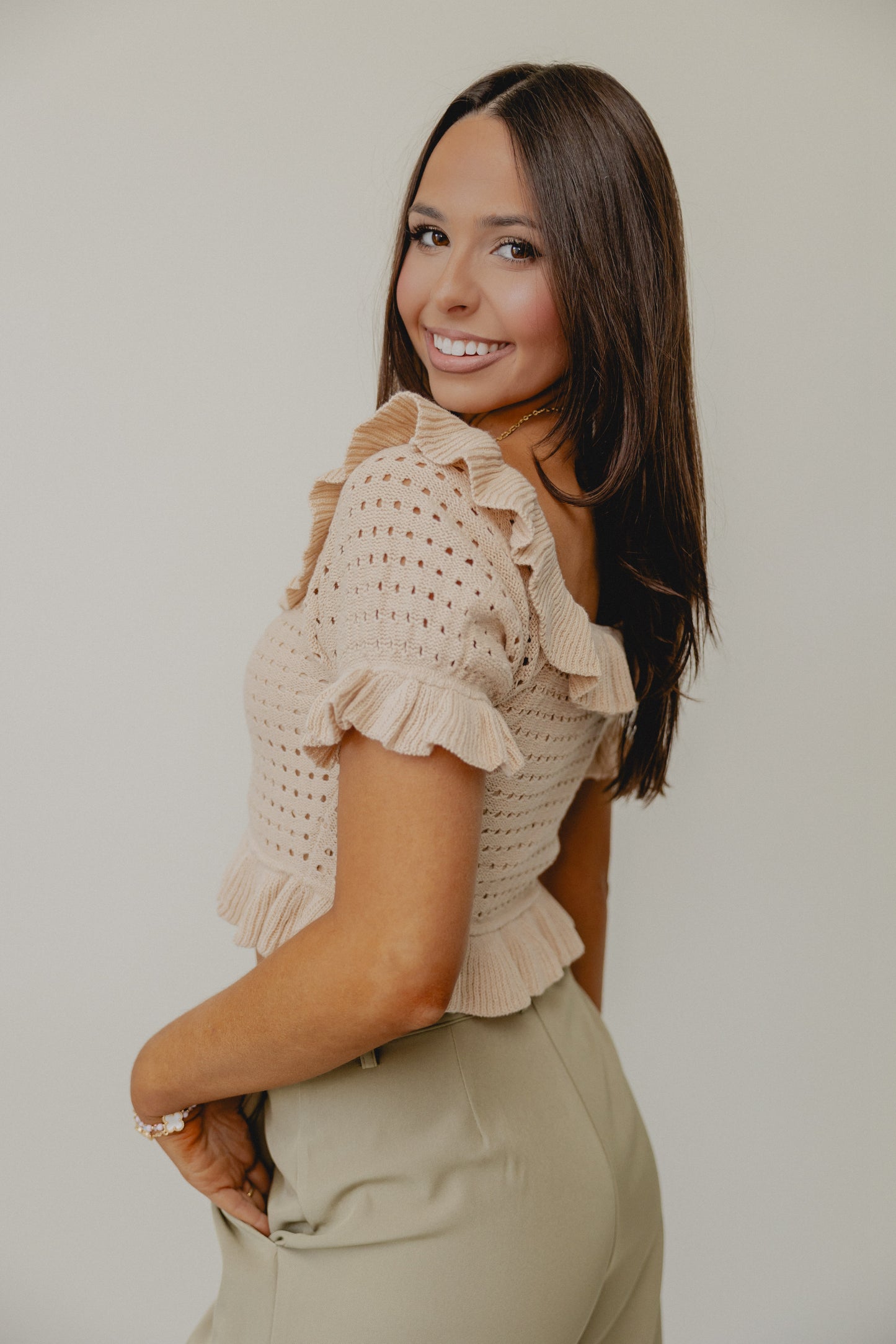 Arm Candy Off Shoulder Top Tan