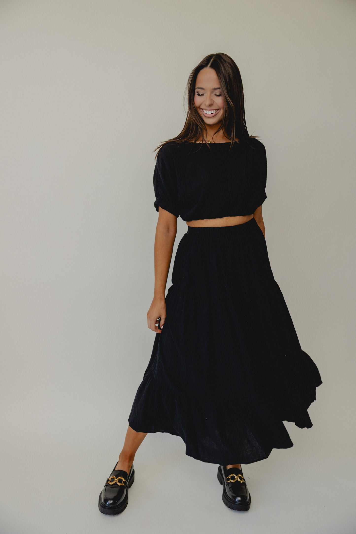 Beyond A Memory Tiered Maxi Skirt Black