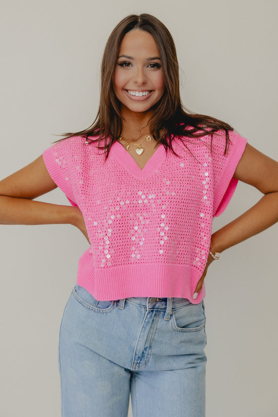 Prep Queen Sequin Knit Top Pink