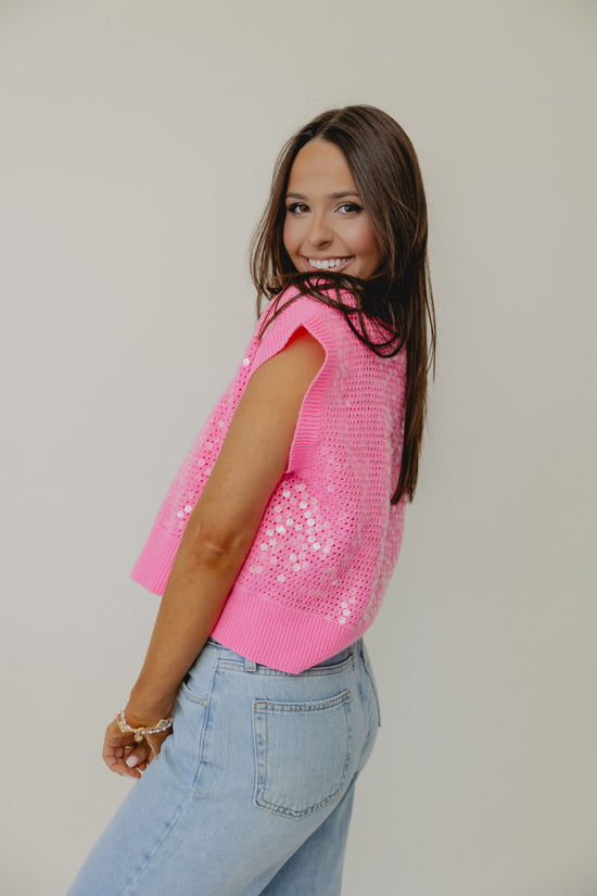 Prep Queen Sequin Knit Top Pink