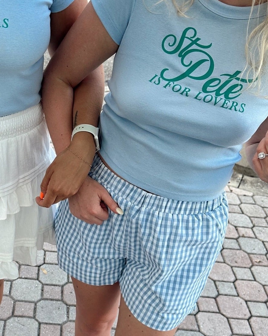 Great Days Plaid Shorts Baby Blue