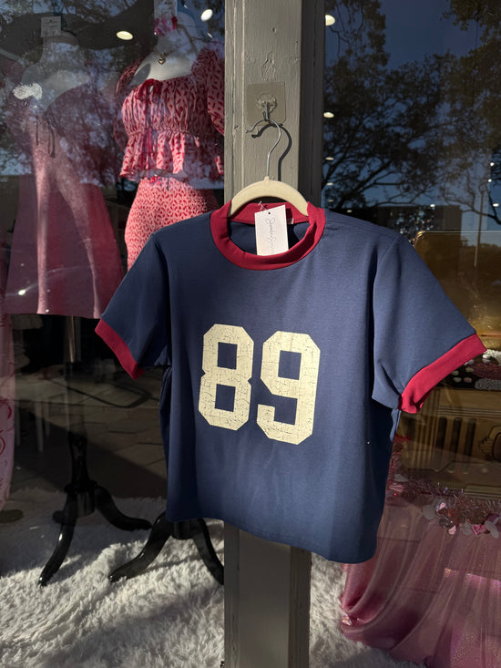 89 Ringer Tee Navy/Red