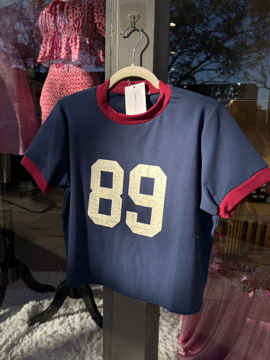 89 Ringer Tee Navy/Red