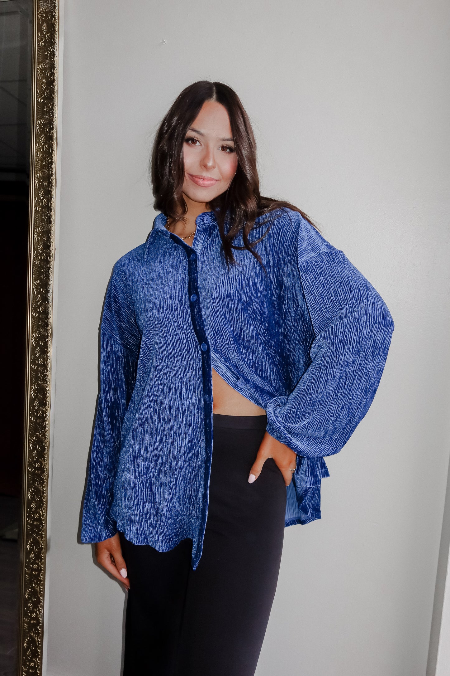 Midnight Mantra Velvet Shacket Blue