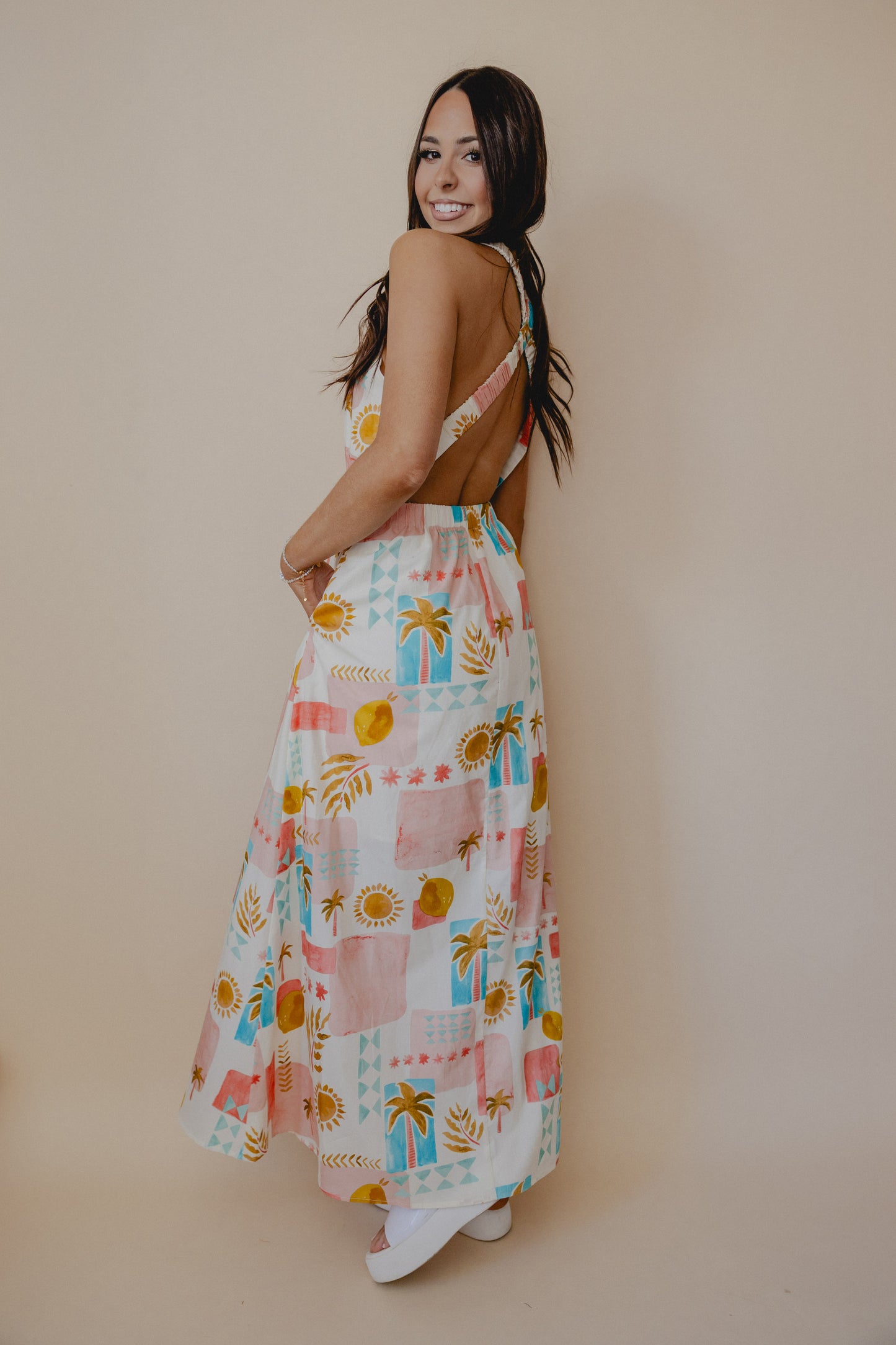 Amalfi Coast Open Back Maxi Dress Multi