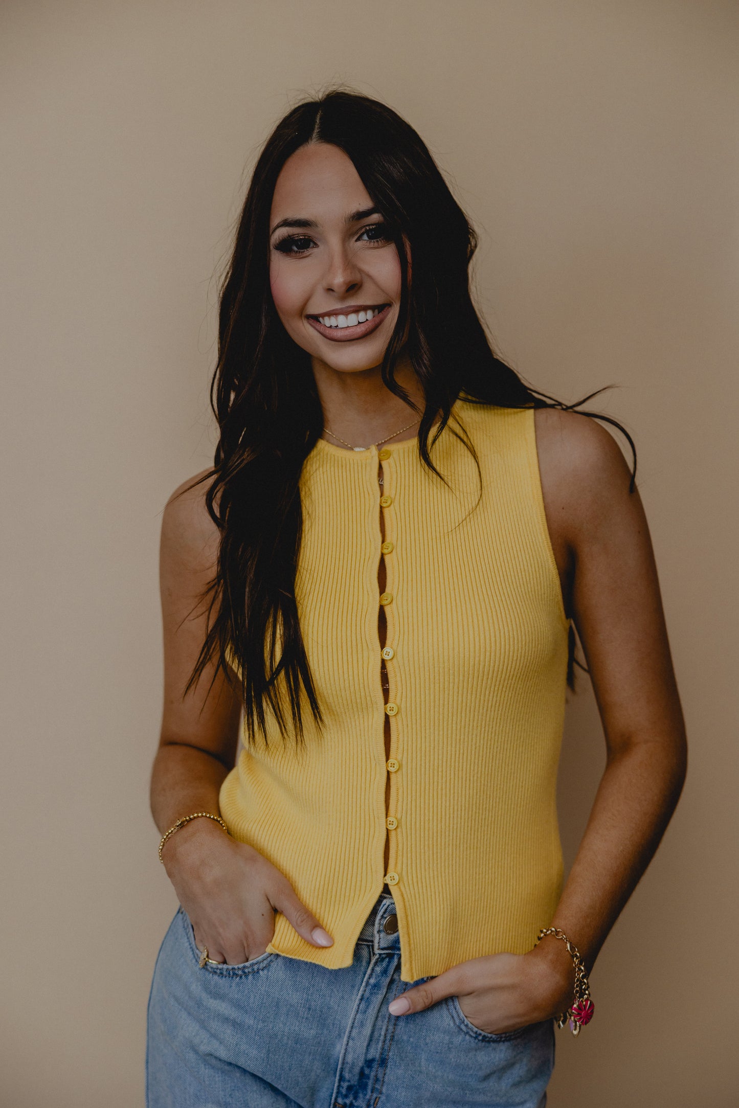 Dish It Out Button Tank Yellow