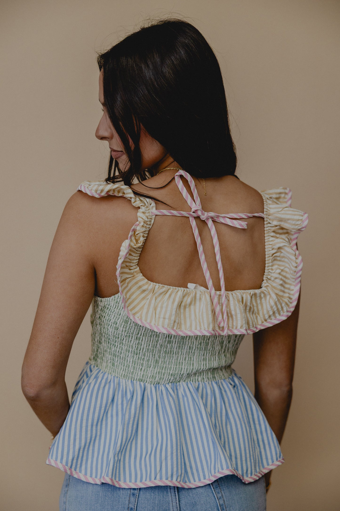 Candid Smile Stripe Ruffle Tank Multi