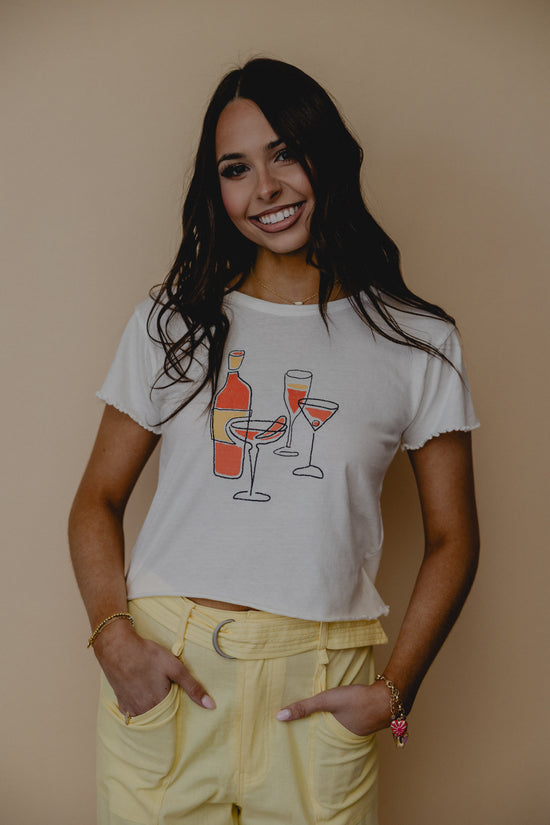 Cocktails Crop Baby Tee White