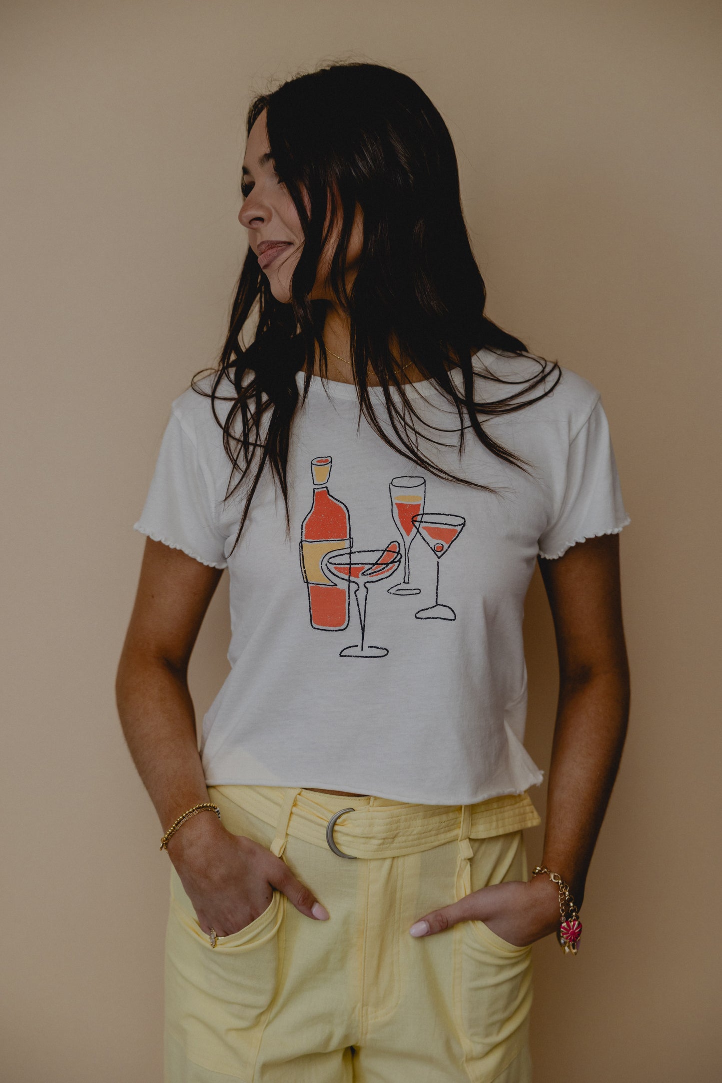 Cocktails Crop Baby Tee White