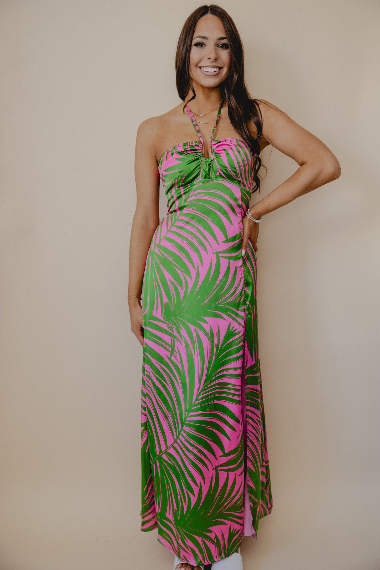 Love Bomb Halter Maxi Dress Pink/Green