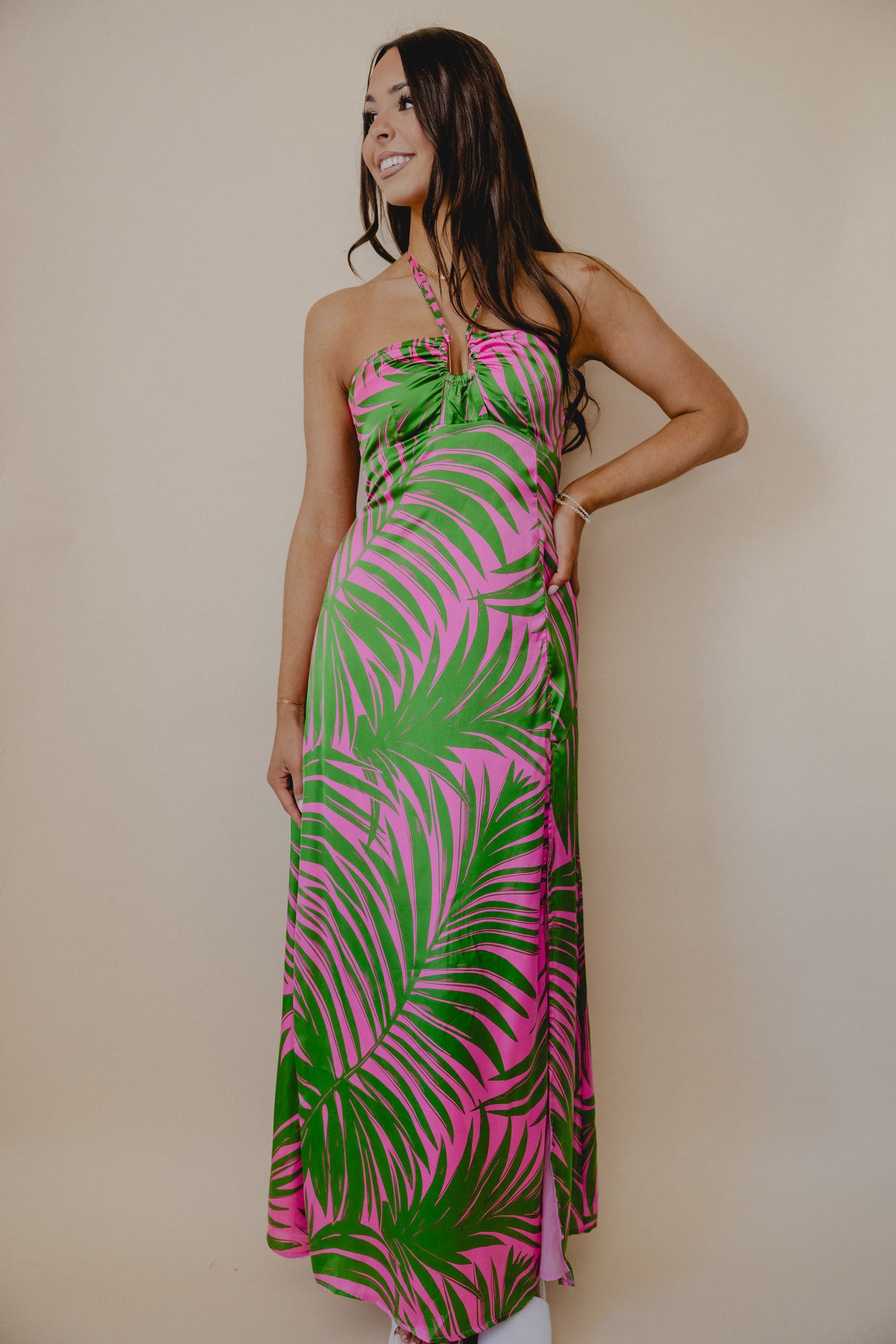 Love Bomb Halter Maxi Dress Pink/Green