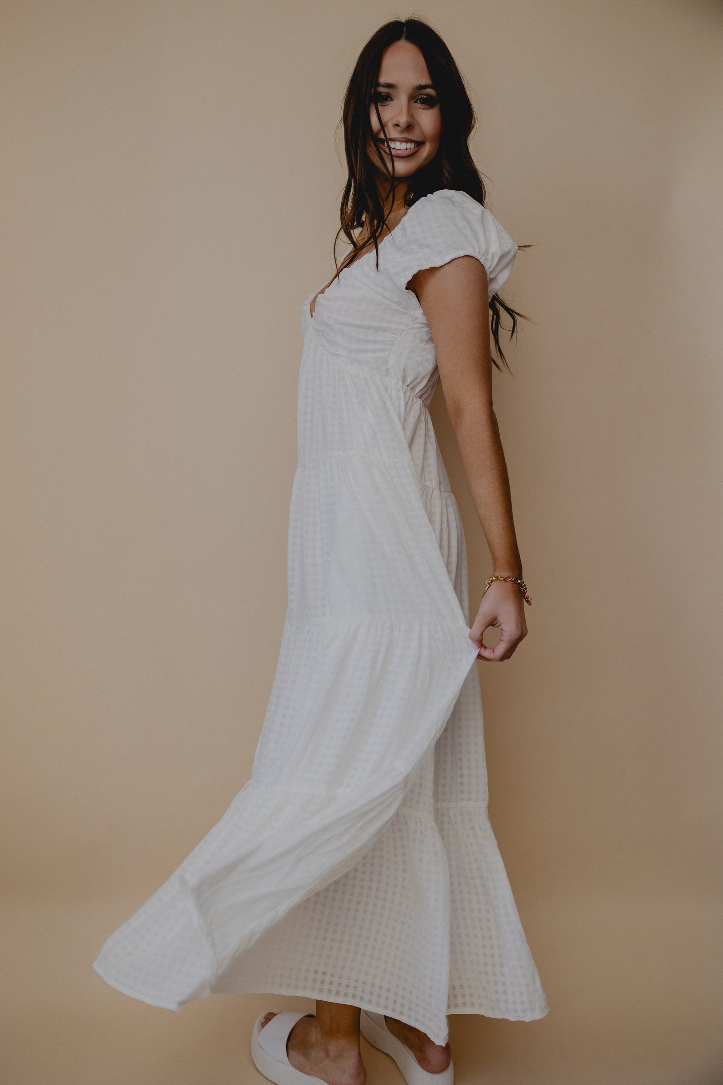 Fine Wine Tiered Midi Dress White