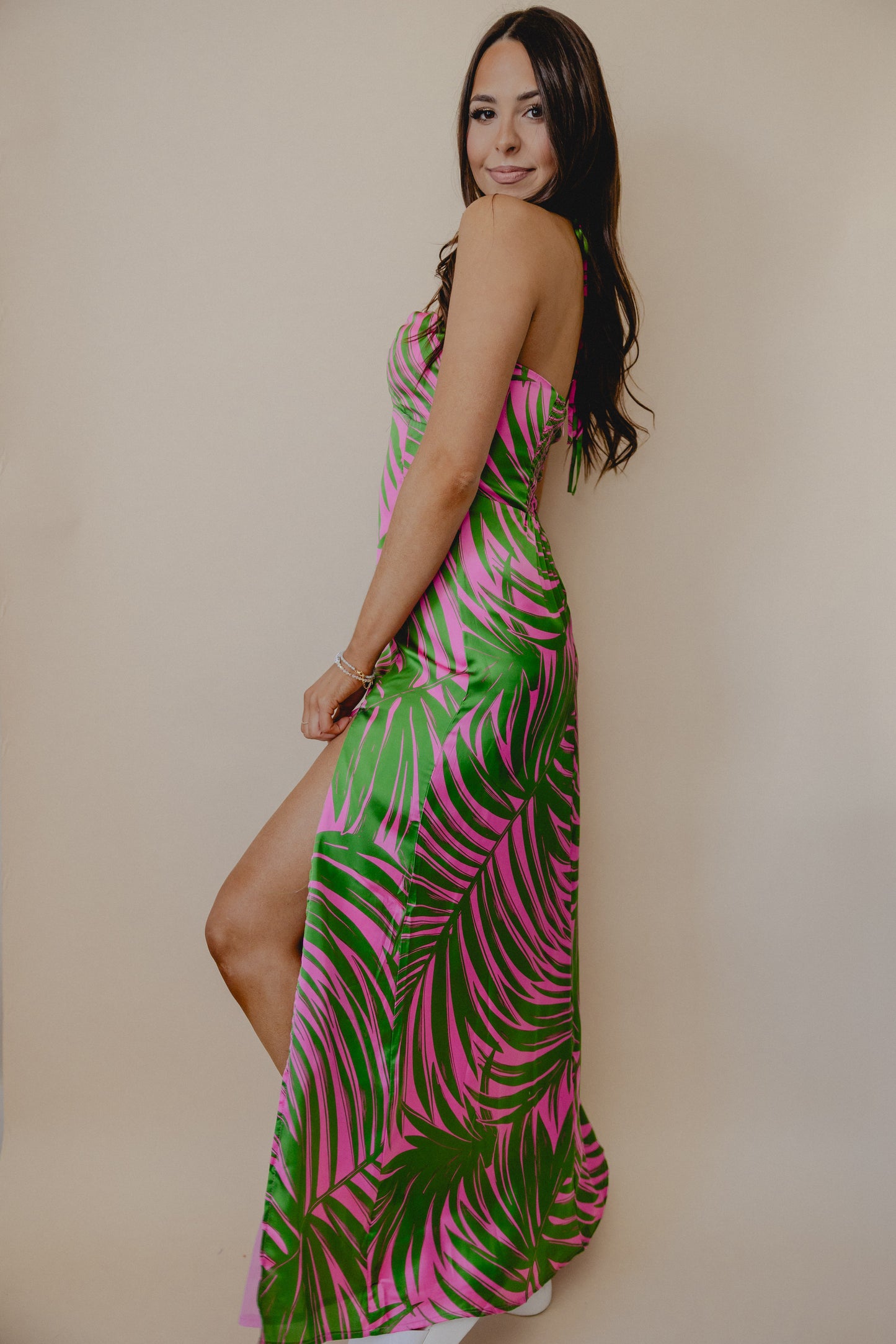 Love Bomb Halter Maxi Dress Pink/Green