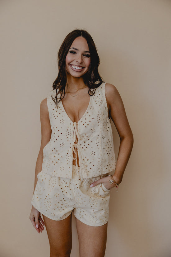 Flip Out Tie Eyelet Shorts Cream