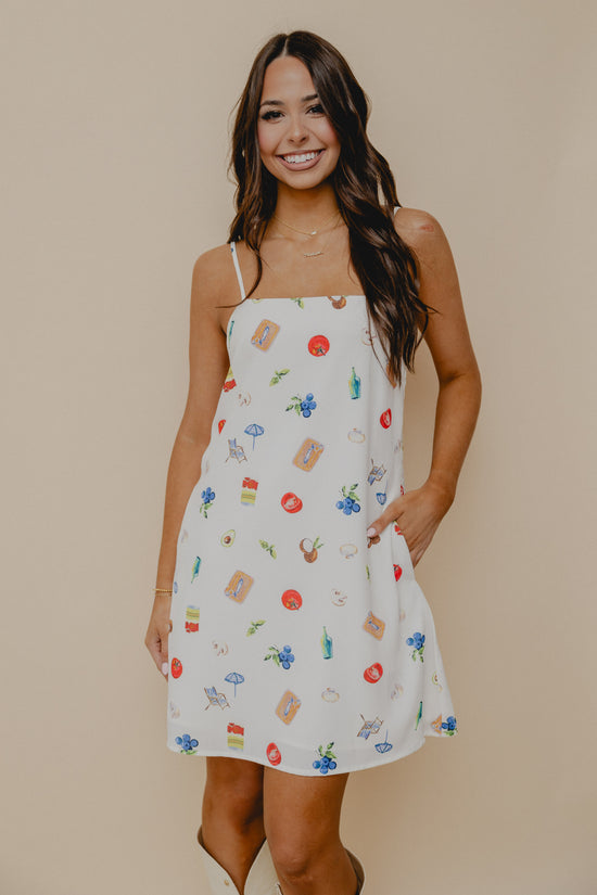 Picnic Tide Print Mini Dress White