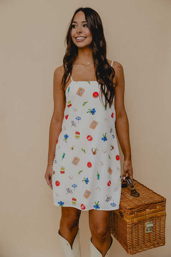 Picnic Tide Print Mini Dress White