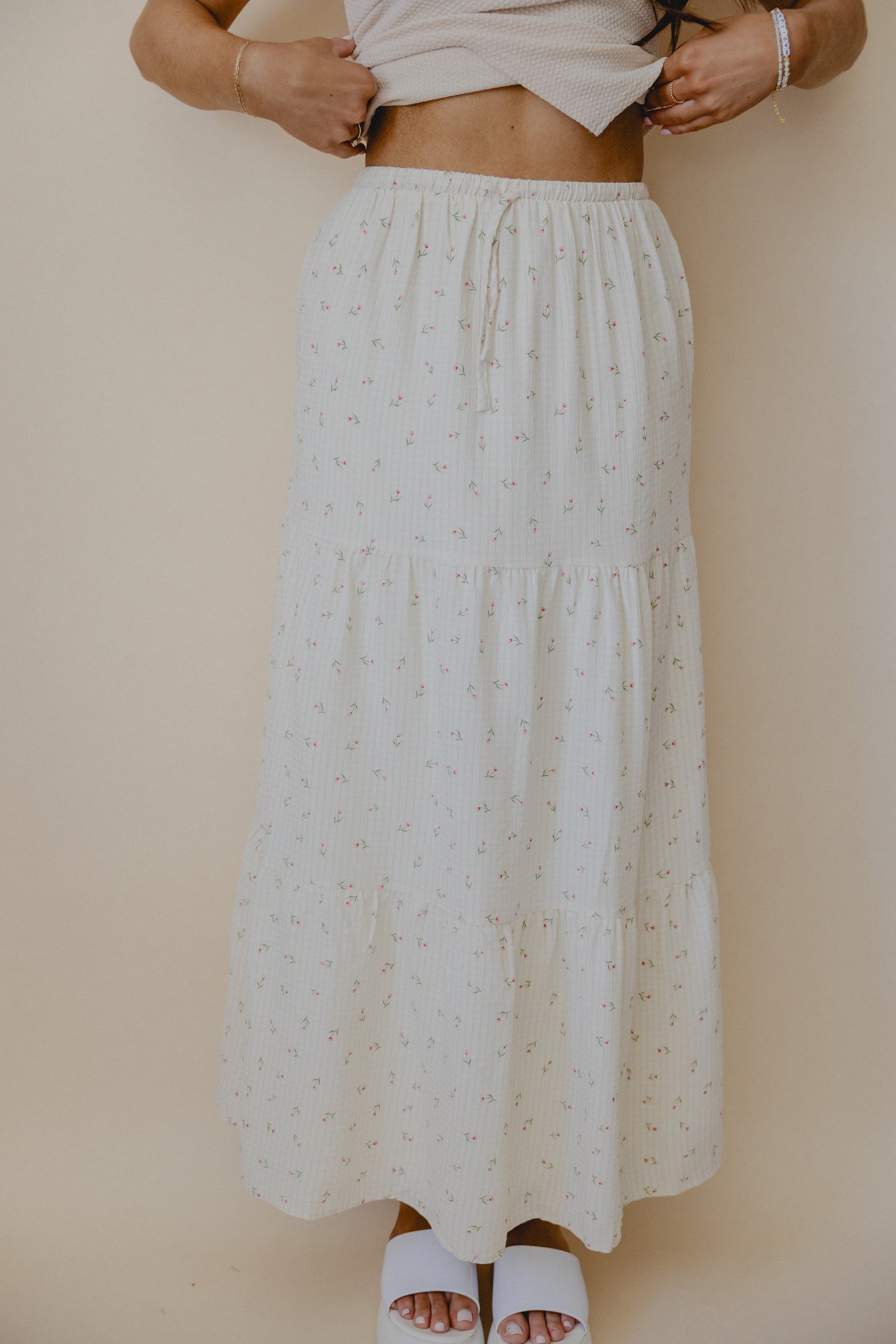 Twice Shy Ditsy Floral Maxi Skirt Ivory