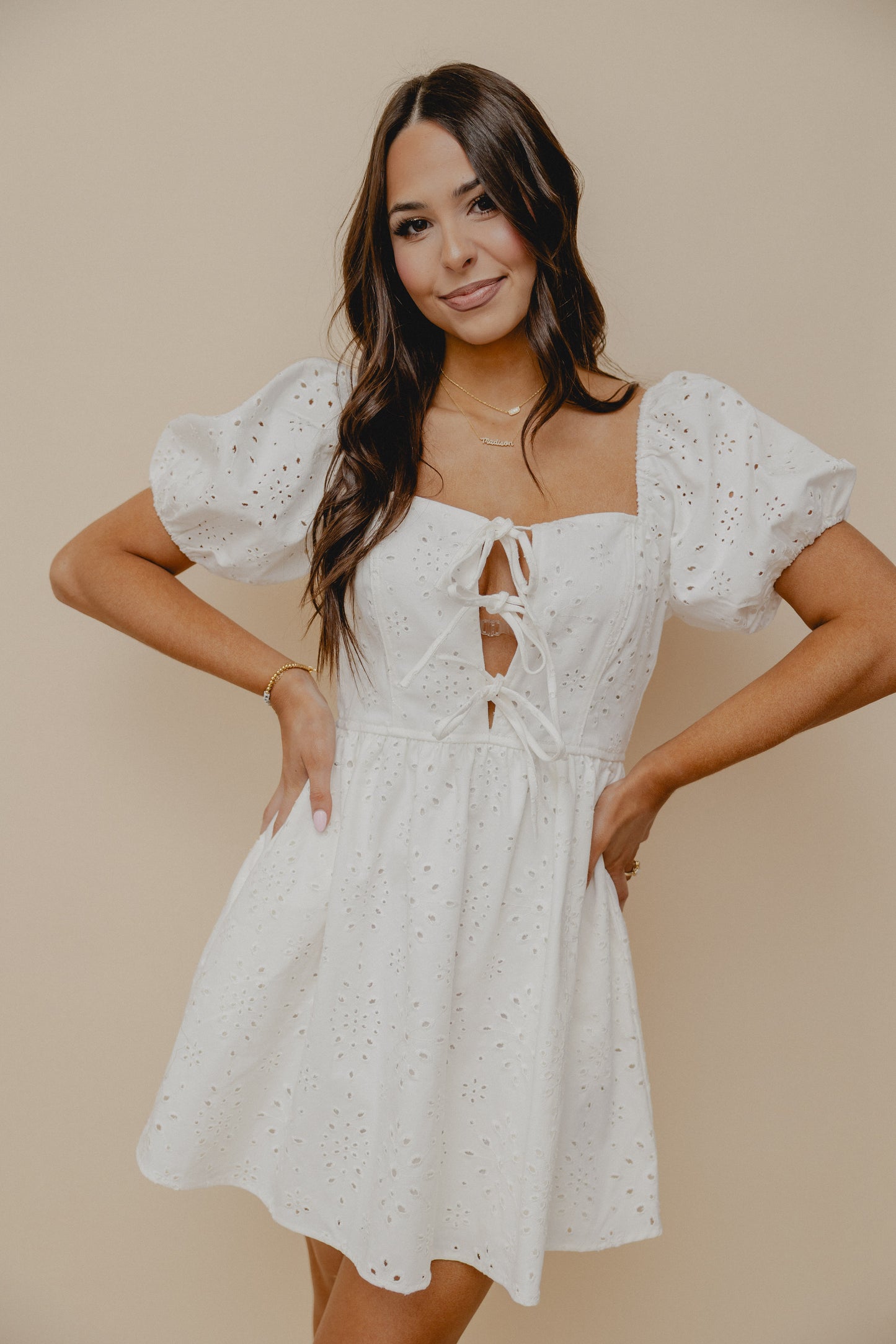 Matilda Eyelet Babydoll Dress White