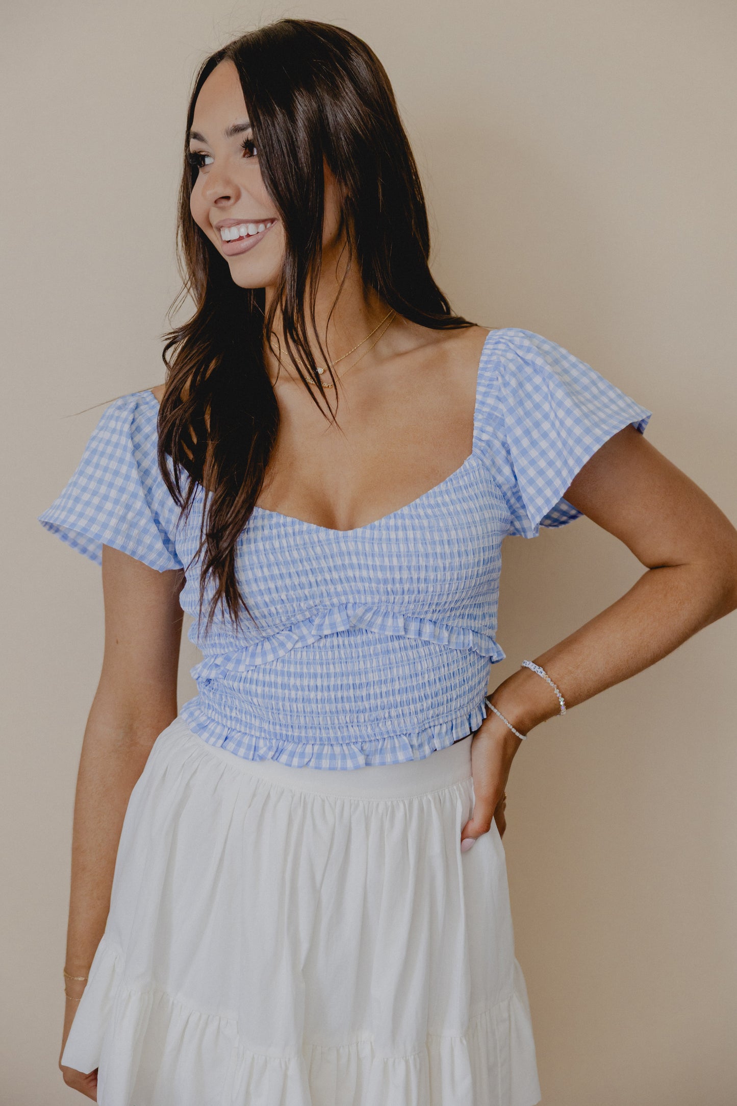 Gwenny Gingham Smock Top Blue