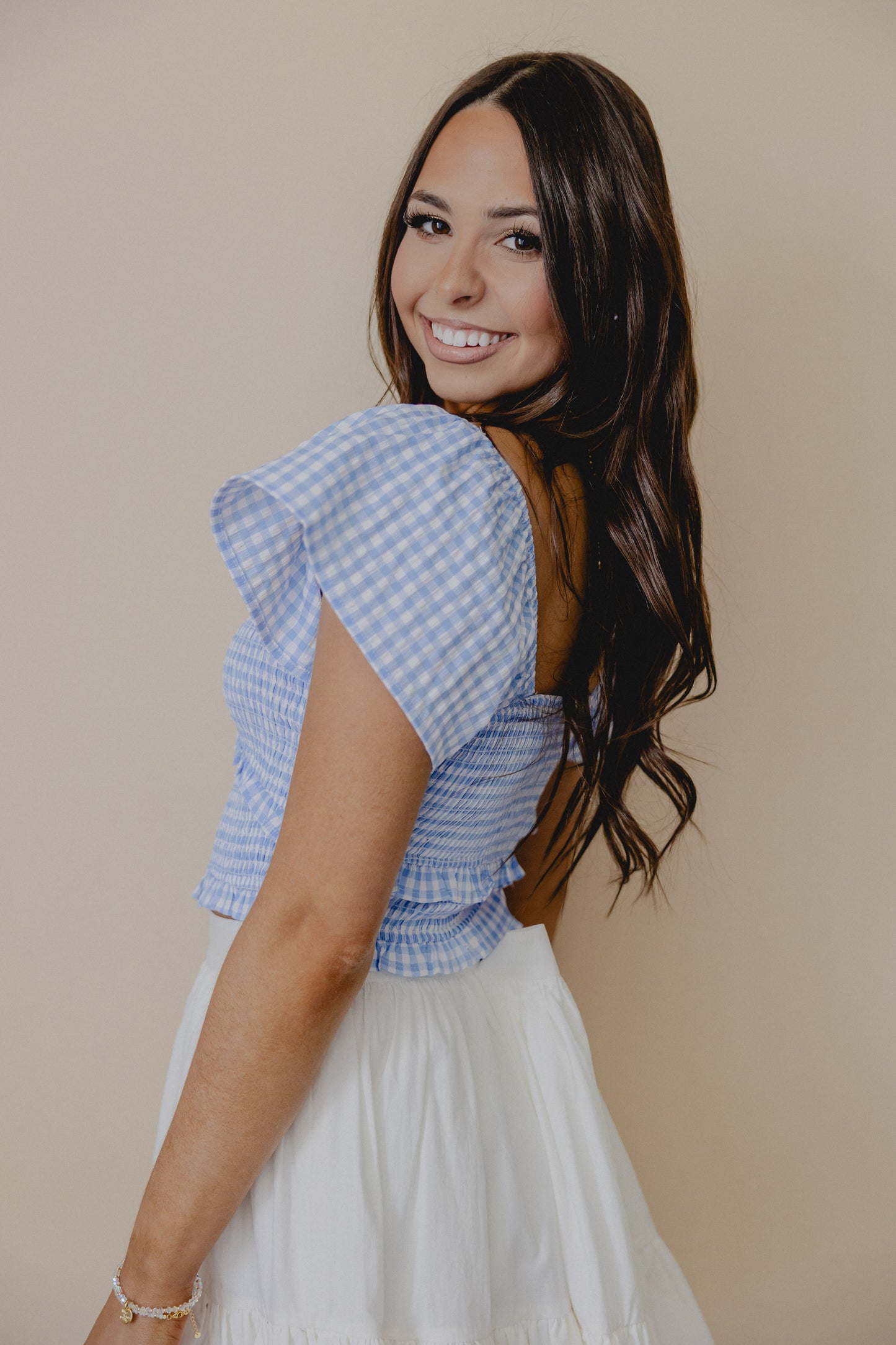 Gwenny Gingham Smock Top Blue